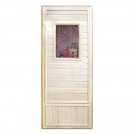 DoorWood Вагонка эконом 750х1850 мм, со стеклом Девушка в баньке, деревянная