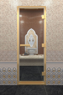 Дверь для хамам DoorWood 70х180 в золотом профиле, стекло сатин